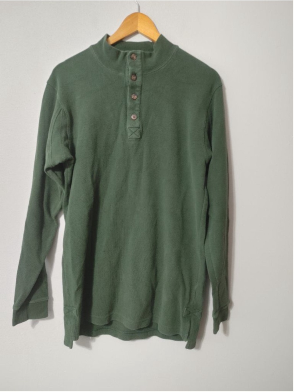 Men's Duluth Trading Co. Green Long Sleeve Mock Henley Waffle Tee M